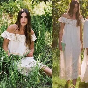 CHRISTY DAWN Mairin Off the Shoulder Maxi Dress In Elderflower Embroidery MEDIUM